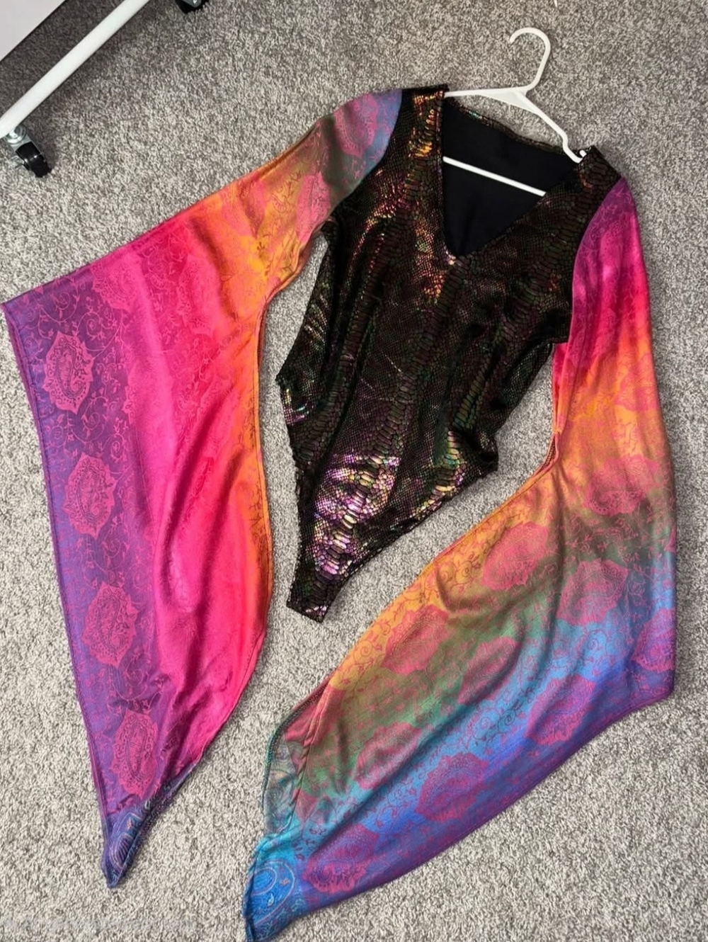 Womens  Lux Muse Iridescent Black and Pink Sequin One-Piece Bodysuit